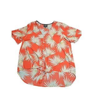 W5 Anthropologie  Orange Floral Short Sleeve Boho Top Women's Size Medium